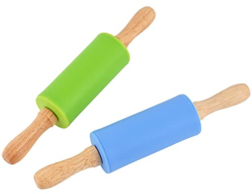 Honglida Mini Silicone Rolling Pin for Kids, Non-stick Surface Wood Handle, 9 Inch 2 Pack