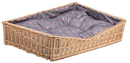 e-wicker24 Alles aus Weide Wicker Dog Basket for Dogs and Cats, Dog Bed, Cat Bed with Cushion, Animal Basket, Braided Cat Basket, Rectangular Deck Chair