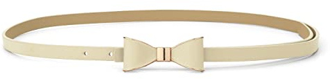 sourcing map Damen Slim Fit Metall Schleife Ohne Schnalle Dünner Taillengürtel Gürtel Beige