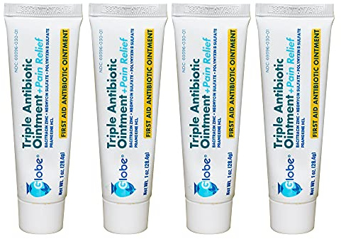 Globe (4 Pack Triple Antibiotic + Pain Relief Ointment 1oz, First Aid Antibiotic, Soothes Pain, Cuts, Burns and Scrapes 24 Hour Infection Protection