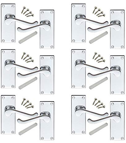 Golden Grace 6 Pairs Victorian, Polished Chrome Finish, 120mm x 42mm | Includes spindles and screws for easy setup, with a scroll lever latch design ideal for internal interior doors.