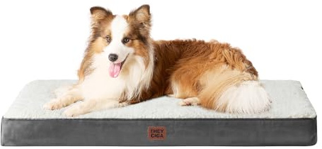 EHEYCIGA Orthopädisches Hundebett Grosse Hunde XL 104x68cm Waschbar, Beige | Hundekissen mit Egg-Crate-Schaumstoff, Abnehmbarer Bezug, Rutschfeste Unterseite, Flauschiger Stoff, für Kiste & Boden