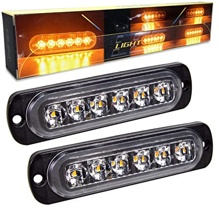RIGIDON 2 Pz Arancione 6 LED Lampada di Emergenza Strobo Barra Luminosa, 12V 24V Impermeabile Luce Lampeggiante per Camion Auto Trattori Elevatori SUV 4x4 Veicolo
