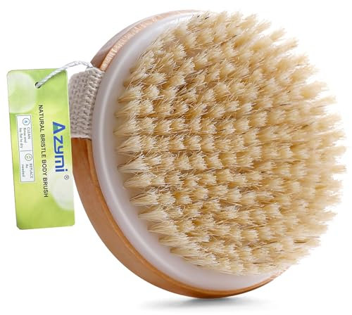 Azymi Dry Brush, Body Brush Lymphatic Drainage, Back Scrubber for Shower Men Women Body Cleansing & Massage/Dead Skin & Cellulite Removal, Round Size 10.5 (CM)