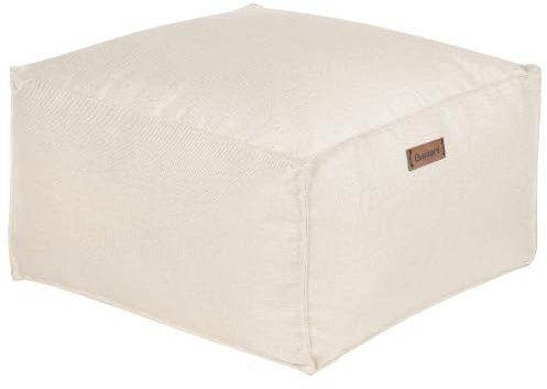 Beliani Pouf Sitzpouf Sitzhocker Leinenoptik cremeweiß 50x50 cm Quadrat Modern Skandi Mukki