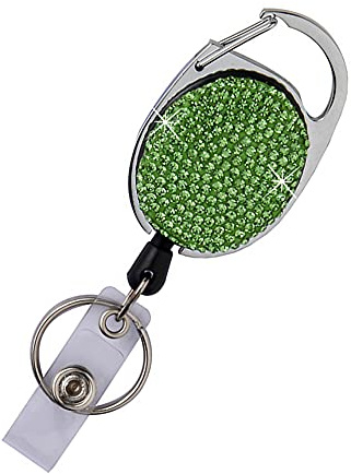 Enrouleur de badge rétractable en strass avec clip de ceinture et porte-clés, cordon jusqu'à 61 cm, cadeau pour femmes et filles, 1 pièce, vert clair