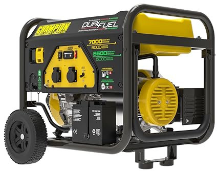 Generatore portatile a benzina e a gas Champion Power Equipment (7000 Watt, generatore con avviamento elettrico e telaio in acciaio tubolare, 74 dB(A), per il campeggio e l'esterno) CPG7500E2-DF-EU