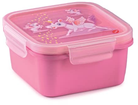 Snips Lunch Box Quadrato |Porta Merenda Bambini |Contenitore per Cibo |Decoro Unicorno | 4 chiusure di sicurezza |Colore Rosa | 0,80 LT | 15x15x7,5 | Made in Italy | 0% BPA