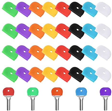 Vesaneae 32 Piezas Tapa de Llave Flexible para Llaves Redondas, Multicolores Cubiertas Llaves, Plástico Anillos Identificadores de Llaves, Tapa de Llave para Fácil Identificación de Llaves de Puerta