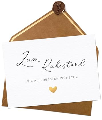 Joli Coon Karte zum Ruhestand, A6 mit Naturkuvert und Wachssiegel | 400g strukturiertes Designerpapier, Goldveredelung, für Kolleginnen und Kollegen, für persönliche Abschiedsworte