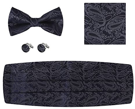 Epoint Manschettenknöpfe-Set für Herren, Kummerbund, Fliege, Paisleymuster, Rot, Burgunderrot, Jet, grau-c.b.ae.o.006, Einheitsgröße