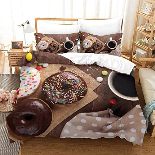 FEIGENBAOMU Copripiumino per biancheria da letto stampato in 3D Copripiumino a ciambella Copripiumino matrimoniale con chiusura a cerniera King 220x240cm,
