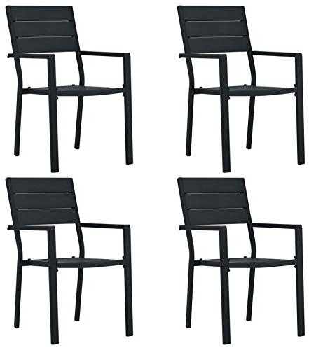 Gecheer 4 STK. Gartenstuhl Bistrostuhl Balkonstuhl Stapelstuhl Stuhl Kunststoff Schwarz HDPE Holz-Optik