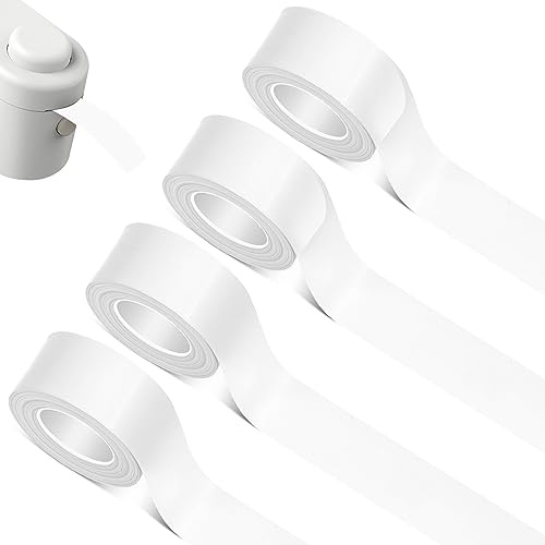 4 Rollen Thermo-Etikettenband 16 mm x 4 m für L1/Q1/M1, Selbstklebend | 2 Weiß + 2 Transparent, Tintenloser Thermodruck, Starke Haftung, Wasser- & Ölbeständig, für Büro, Küche, DIY