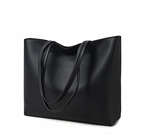 MEEGIRL Damen Henkeltaschen, Einfache Handtaschen PU Leder Tote Shopper Bag für Arbeit, Schule, Einkauf mit Reißverschluss und Innentasche (Schwarz)