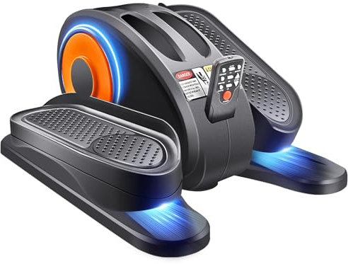 Ellipsentrainer unter dem Schreibtisch - Beintrainer für Senioren, kompakter sitzender Ellipsentrainer mit Fernbedienung, LCD-Display, elektrischer Ellipsentrainer für Zuhause, Orange