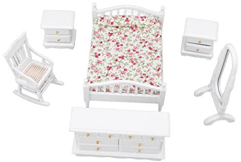 Mrisata Puppenhaus-Schlafzimmer, Puppenhaus-Möbel-Zubehör, Holz-Puppenhaus-Möbel, Puppenhaus-Zubehör, Puppenhaus-Möbel-Set, 6-teiliges Set, Puppenhaus-Schlafzimmer-Möbel, Miniatur Im