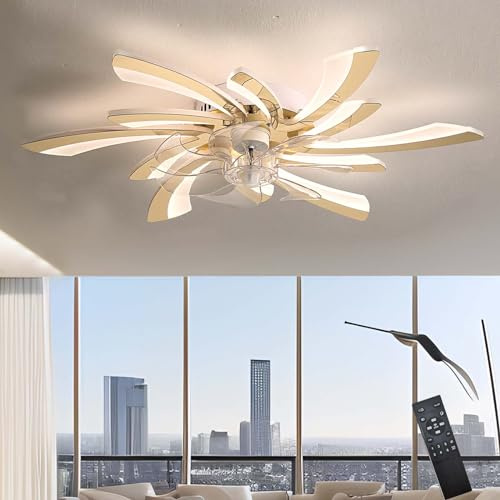 Caufloce LED Deckenventilator Mit Beleuchtung Leise, Modern Dimmbar Ventilator Lampe Smart Reversibel Fernbedienung Schlafzimmer Deckenlampe Ventilator Für Wohnzimmer, Küchen-Weiß