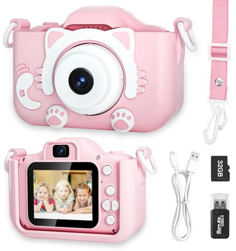 Appareil Photo pour Enfant, Appareil Photo Enfant 3 4 5 6 7 8 ans, Caméras Vidéo Numériques HD pour Enfants, Camera Enfant de 3 à 12 Ans Cadeaux de Noël/Anniversaire - Carte SD de 32 Go Incluse (Rose)