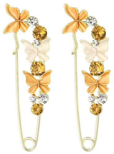 PATIKIL Butterfly Crystal Safety Decorative Pin Brooch Clip Clasp Pin, 2Pcs Anti Exposure Enamel for Women Sweaters, Shawls, Collars, Dress Yellow