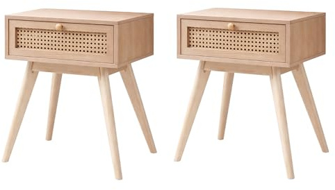 Dylex Bedside Table Set of 2 - Nature Oak Finish Nightstand Cabinet with 1 Storage Drawer, Side Table, End Table Bedroom, Lounge & Living Room Furniture