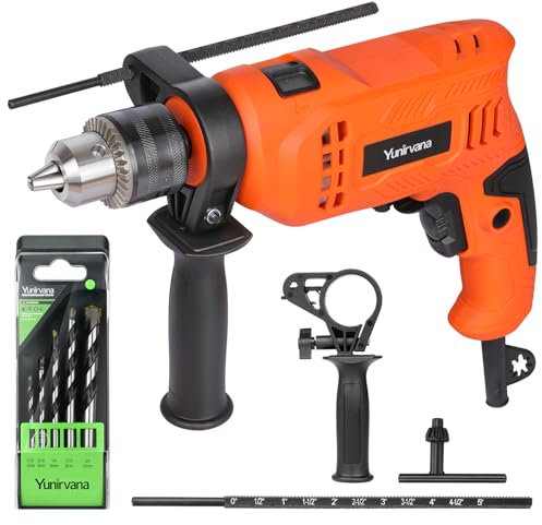 Electic Corded Hammer Drill, Yunirvana 550W 0-3000RPM Variable Speed Hammer Drill, Two-in-one Tool