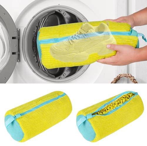 ODIWEN 2 Stück Sneaker Mesh Waschbeutel Wäschesack, Schuhe Sneaker Multi Schutz Wäschenetz Waben Schuhwaschbeutel, Wäschebeutel Schuhe Dicker Wäschesack, Stoff Wäschenetzbeutel mit Reißverschluss