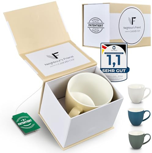 Neighbour's Friend Patentierte Teetasse beige Geschenk Box I Keramik Tasse groß 325ml I Teebecher Steingut I Keramiktasse für Tee I Spülmaschinengeeignet Teetassen I Modernes Design für Teetrinker
