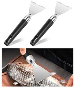 CLOORDE 2 Pack Fish Scale Remover, 304 Stainless Steel Fish Scaler Scraping Tool, Serrated Fish Cleaning Tools,Sharp Fish Descaler Tool for Restaurant Chef and Home Cooking Seafood Tools