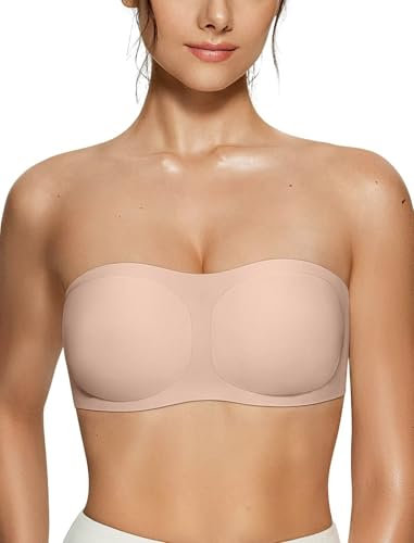 Vertvie Strapless Bra for Women Bandeau Seamless Non Wired Bra Padded Non-Slip Push up Bras Stretchy Comfort Bralette(Skin,M)