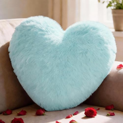 Bcuuozeeing Herzkissen Kuschelkissen Flauschig - 36x46 cm - Blau Herzform Kissen, Plüsch Kissen Herzform, Love Zierkissen Aesthetic, Herzkissen Geschenk für Wohnzimmer Sofa, Kind Schlafzimmer Bett