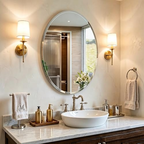 Mestikits Frameless Oval Mirror, 20x28 Inch Beveled Bathroom Mirrors for Over Sink, Tempered Glass Oval Mirrors for Vanity, Living Room, Bedroom, Entryway