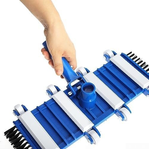 Pool Vacuum Head with Wheels, 14 Heavy Duty Model, Aluminum Handle, Flex Swimming Pool Vacuum Head with Swivel, Weighted Attachment for Concrete or Plaster Pool Cleaning