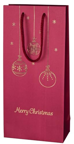 5x Wein Geschenktüte Weihnachten - Rot & Gold, Kugeln, Tasche für 2 Flaschen, FSC zertifiziert
