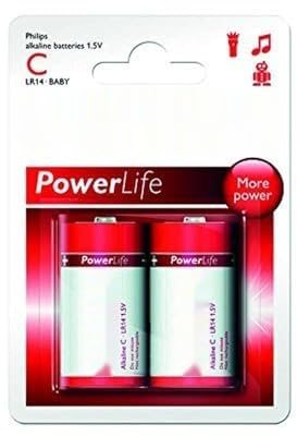 Lot de 2 Piles alcalines C Philips LR14P2B/10 de 1,5 V. Idéales pour Les appareils nécessitant Une énergie fiable et Durable.