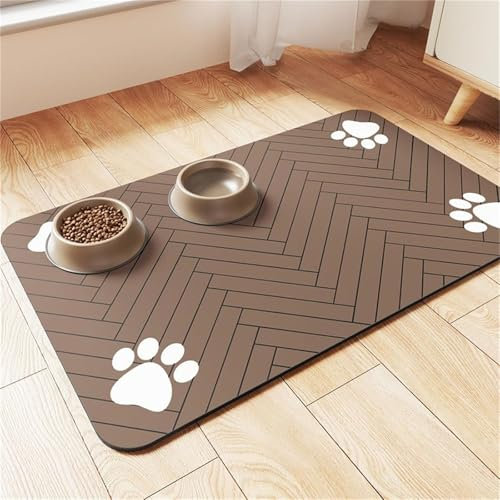 Hearda Futtermatte Hund rutschfest, Chevron Muster Napfunterlage Hund Saugfähig Katzen Futternapf Unterlage Schnelltrocknend Unterlage Katzennapf Futternapf Matte (50x80cm,Kaffeefarbe)
