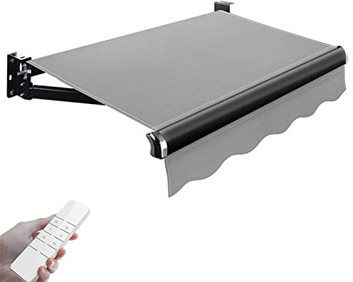 Ausziehbare elektrische Markise mit Fernbedienung und manueller Kurbel, für den Außenbereich, für Terrassentür, Fenster, Sonnenschutz, 2 x 1,5 m, Grau