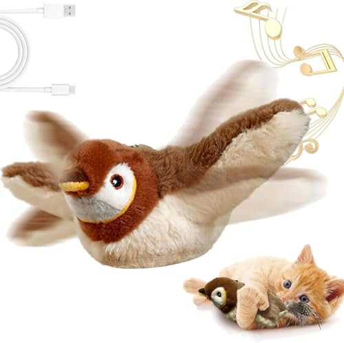 Umikk Katzenspielzeug Vogel Simuliertes Zwitscherndes, Selbstbeschäftigung Bird Cat Toy Interaktives Katzenspielzeug Elektrisch Vogel,Flapping Bird Cat Toy
