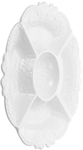 OFFSCH Plato De Cerámica Para Snacks Con Cinco Secciones Bandeja Para Frutas Secas y Postres Diseño Europeo Relieve Para Presentación Fiestas y Mesa Navideña Color Blanco