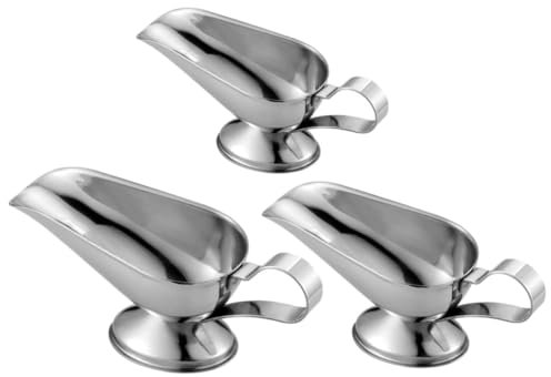 OFFSCH 3pcs Stainless Steel Sauce Boats Gravy Dish Bowls Spout for Steak Pepper Sauce Serving Set 3oz 5oz 8oz Sturdy Tableware for Home Dining and Barbecue