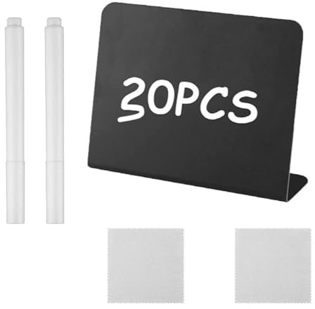 Kreidetafel Klein, 30 Stück Tafeln Zum Beschriften, L-Form Preisschilder Aufsteller, Schiefertafel Zum Beschriften Kreidetafel Klein mit 2 Stiften und 2 Reinigungstuch, 100x75mm