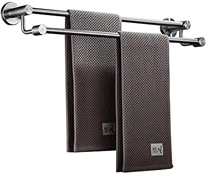Towel Edelstahl Doppelstehende Handtuchständer für Badezimmerschiene 30 cm-120 cm, gebürsteter Silber-Finish-Handtuchhalter, wandmontiertes Handtuchregal für Badezimmer oder Küche (Größe: 50 cm) (40