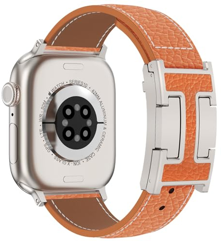 CHANCHY Lederarmband für Apple Watch armband 42mm 41mm 40mm 38mm 44mm 45mm 46mm,Ersatzarmband aus echtem Leder für iWatch SE 3 2 1/Series 11 10 9 8 7 6 5 4 3 2 1