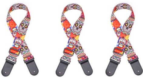 Ptdfjspt Totenkopf-Leder-Nylon-Gurt für Folk-Gitarre, Fluoreszierender Druck, Gurt für E-Gitarre, Gurt für Akustikgitarre, A