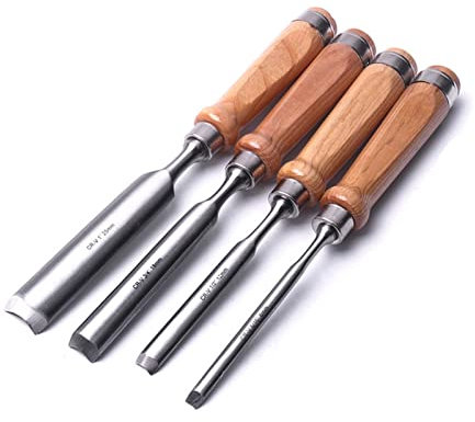 SEEHA 4-teiliges professionelles Stechbeitel-Set, 8/12/18/25 mm, halbrunde Schnitzbeitel aus Chrom-Vanadium-Stahl, Holzbeitel, Heimwerker-Handwerkzeuge