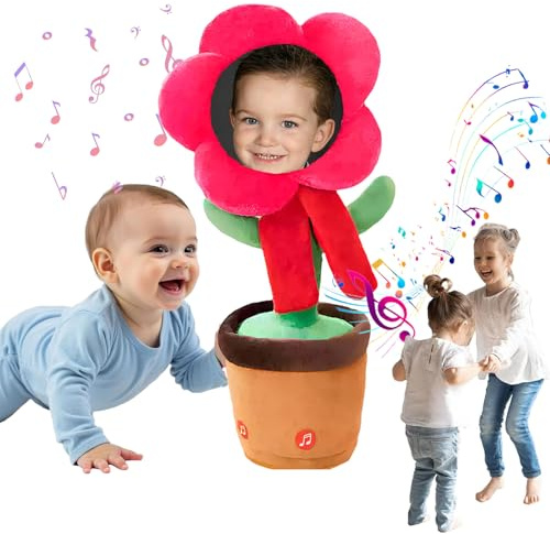 Fiore Danzante con Viso Personalizzato,Giocattolo Girasole Parlante Danzante Personalizzato,Ripete ciò che Dici,si Collega Tramite Bluetooth per Riprodurre Musica,Regali Divertenti Personalizzati