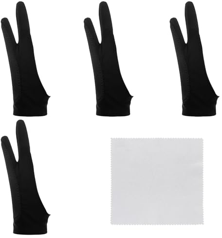 Josojoou 4 Pcs Digital Drawing Glove, Two-Finger Artist Glove for Drawing & Paper Sketching, Art Gloves for Right and Left Hands(M)