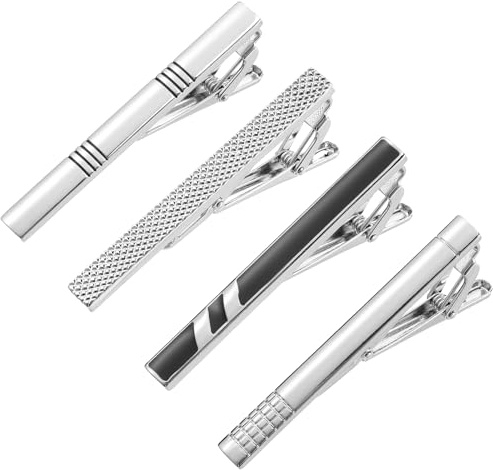 Telooco Lot de 4 pinces à cravate simples pour homme - Pour porter des cravates - Ensemble de pinces à cravate classiques - Pour mariage, Saint-Valentin, mariage, ami - Cadeau