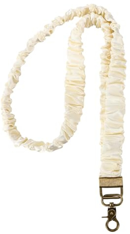 BOXOB Dehnbares Scrunchie-Lanyard, Lanyard für Ausweise und Schlüssel Elastischer Schlüsselanhängerhalter mit Clip Dekoratives Accessoire für Lehrerinnen und Krankenschwestern (Cremefarben)