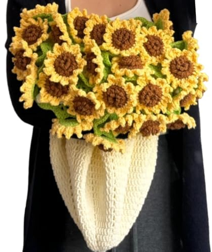 Generico Coperta All'Uncinetto A Bouquet Di Fiori | Plaid Maglina Coperta Da Divano - Kit Uncinetto Fatto a Mano, Bouquet Girasole Decorativo Copertine per Camera da Letto e Viaggio